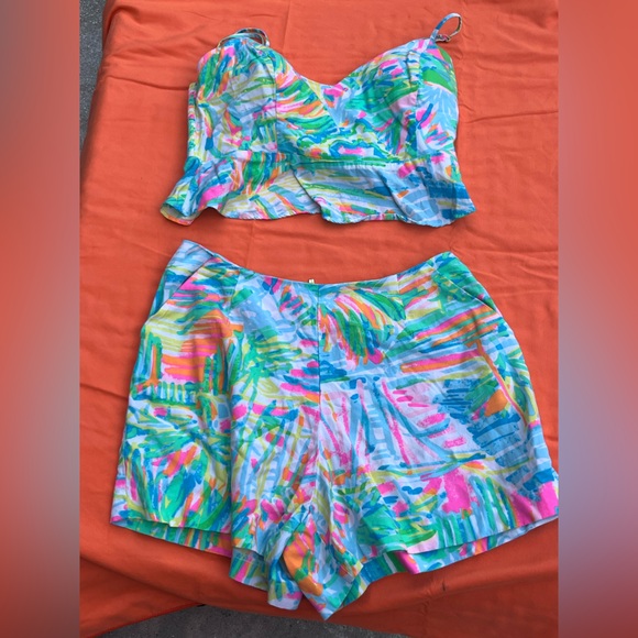 Lilly Pulitzer Linnea Salt and Sea Multicolored Crop Top and Short Set Size 0 - Picture 5 of 16